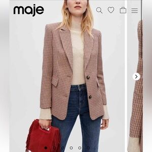 Maje Brown and Cream Checkered Blazer